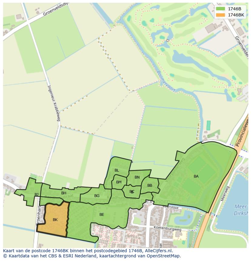 Afbeelding van het postcodegebied 1746 BK op de kaart.