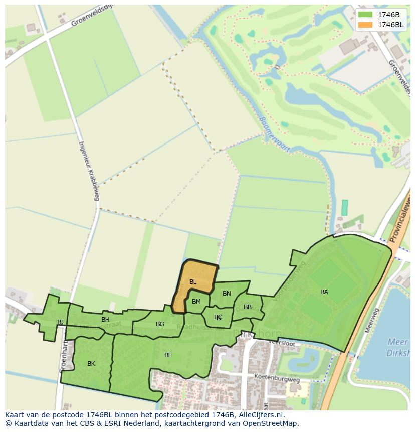 Afbeelding van het postcodegebied 1746 BL op de kaart.