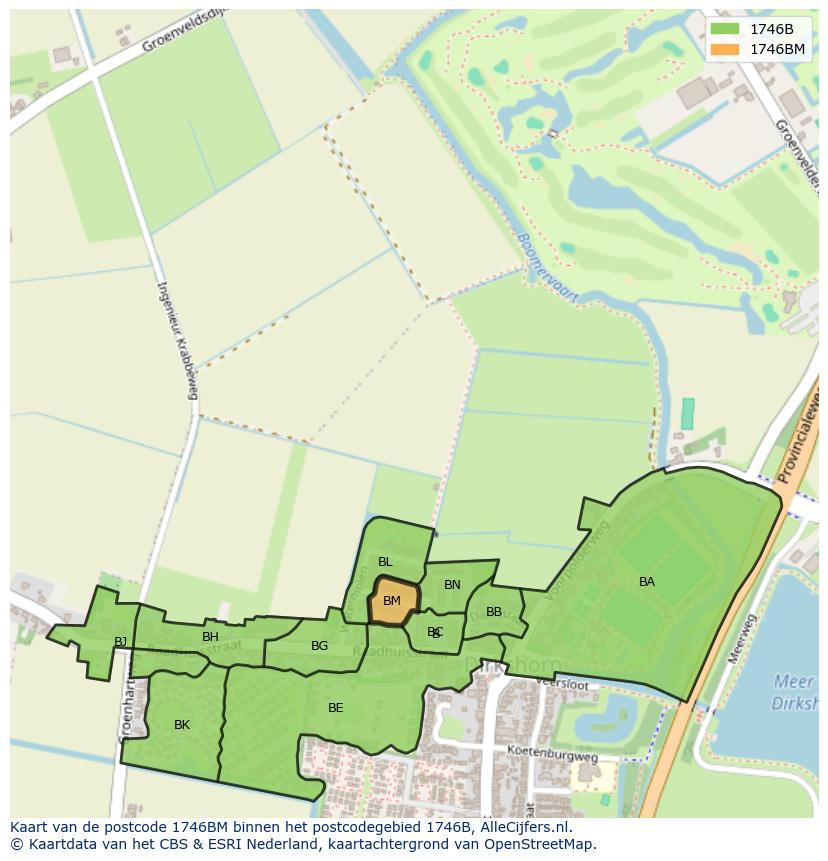 Afbeelding van het postcodegebied 1746 BM op de kaart.