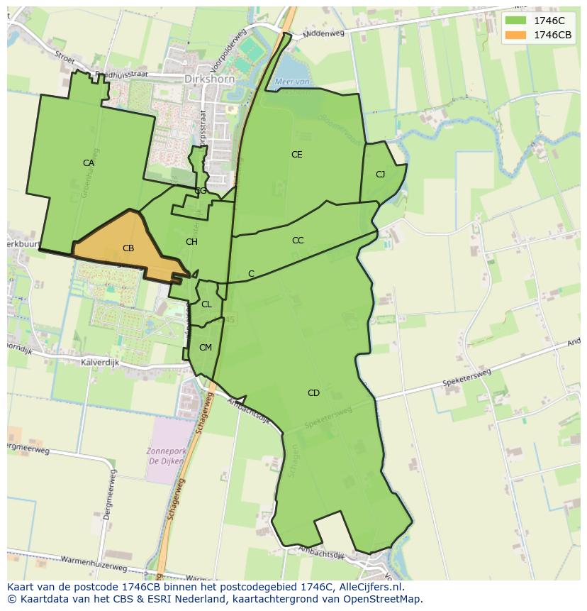 Afbeelding van het postcodegebied 1746 CB op de kaart.