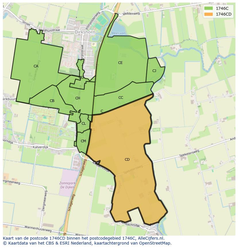 Afbeelding van het postcodegebied 1746 CD op de kaart.