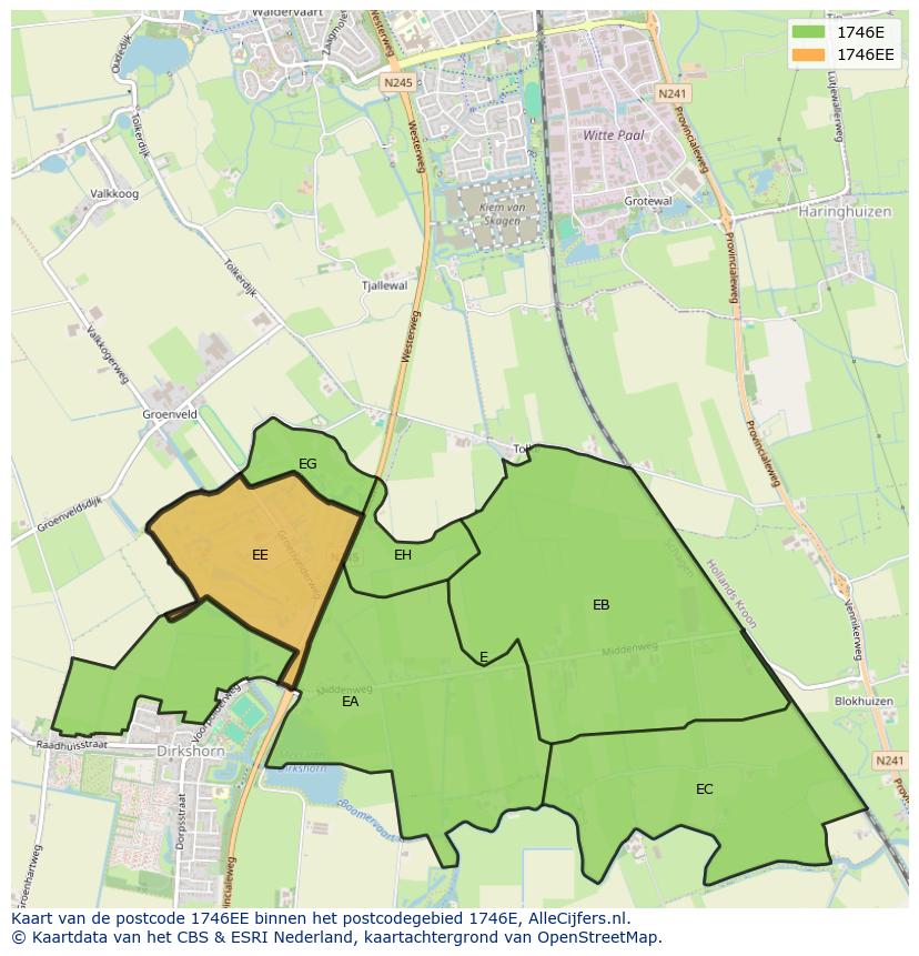 Afbeelding van het postcodegebied 1746 EE op de kaart.