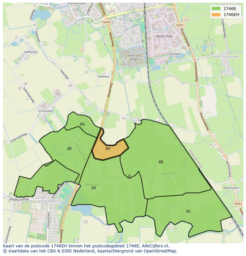 Afbeelding van het postcodegebied 1746 EH op de kaart.