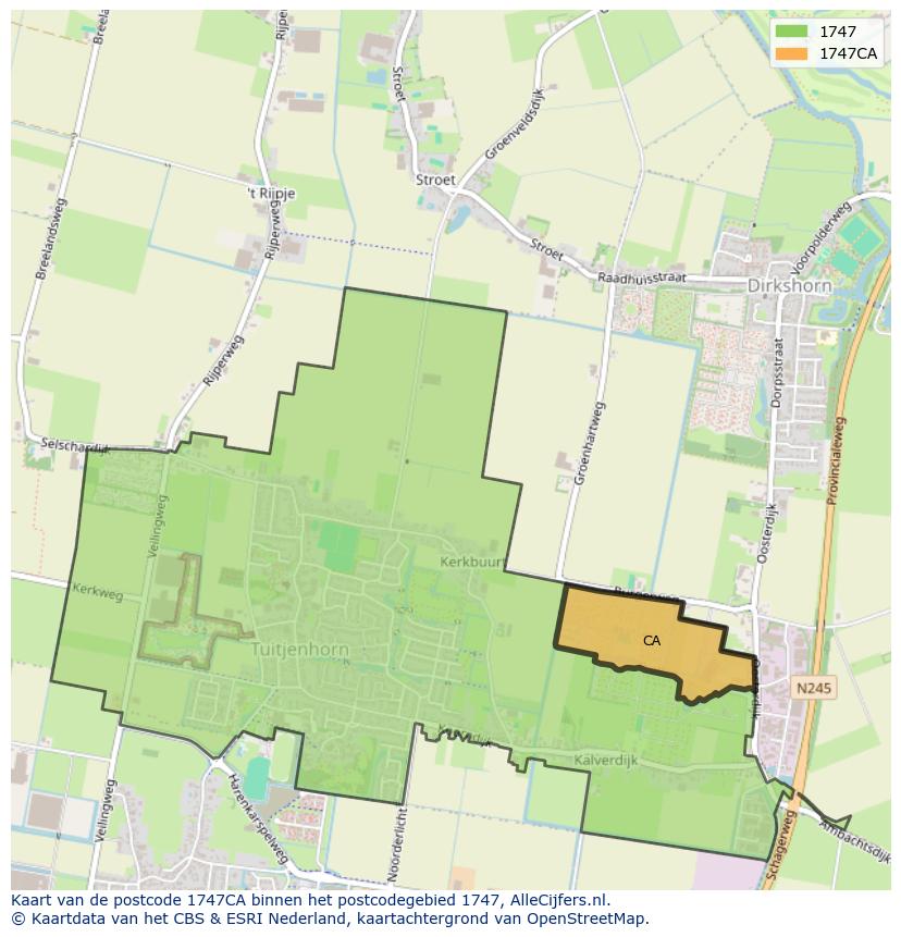 Afbeelding van het postcodegebied 1747 CA op de kaart.
