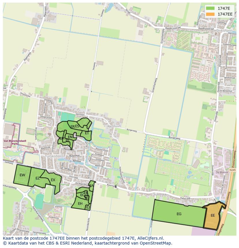 Afbeelding van het postcodegebied 1747 EE op de kaart.