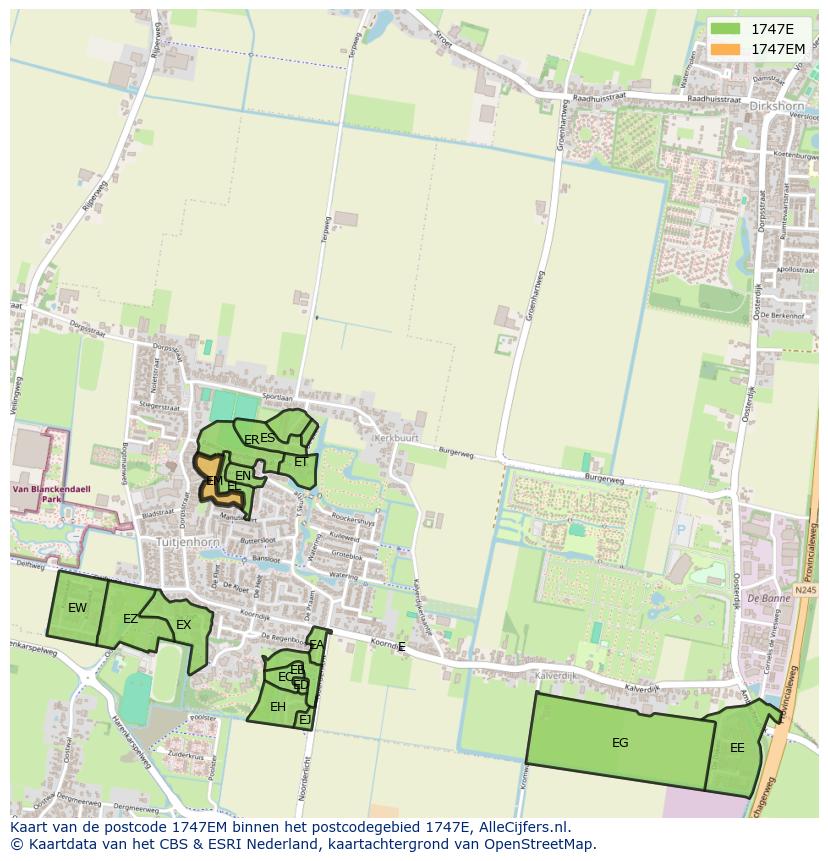 Afbeelding van het postcodegebied 1747 EM op de kaart.