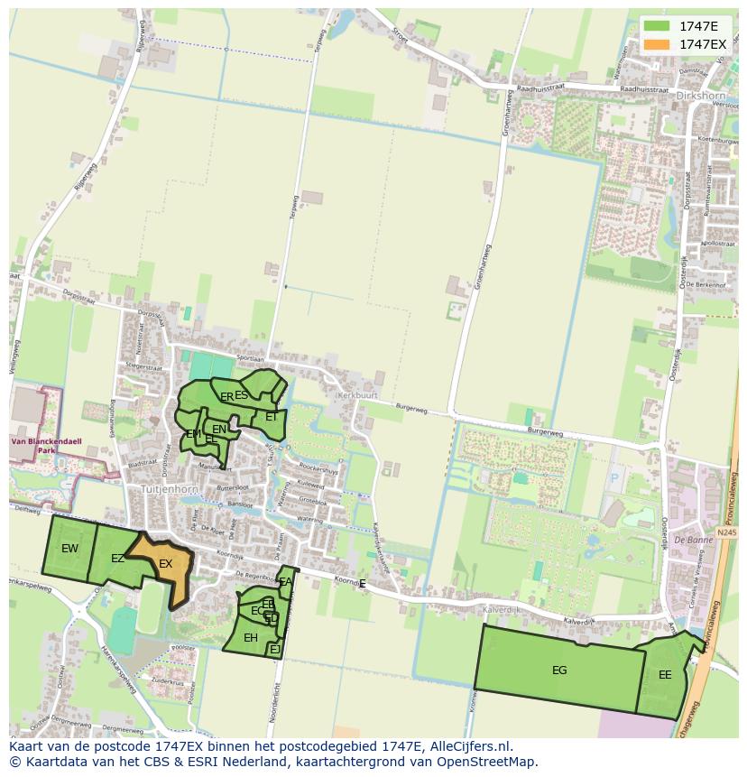 Afbeelding van het postcodegebied 1747 EX op de kaart.