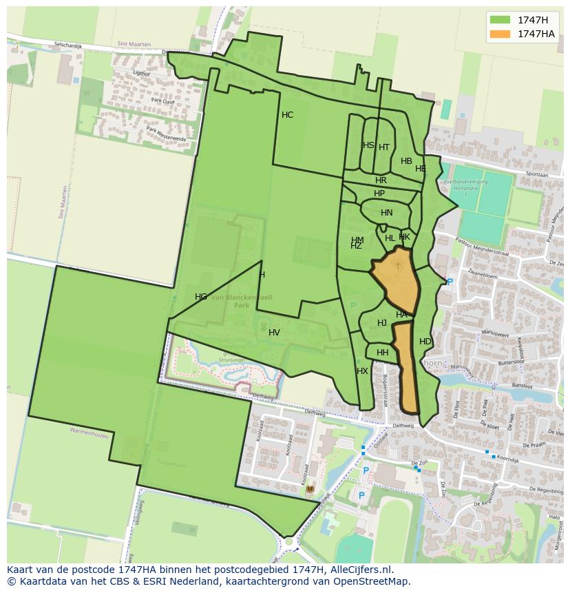 Afbeelding van het postcodegebied 1747 HA op de kaart.
