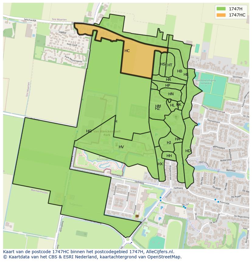 Afbeelding van het postcodegebied 1747 HC op de kaart.