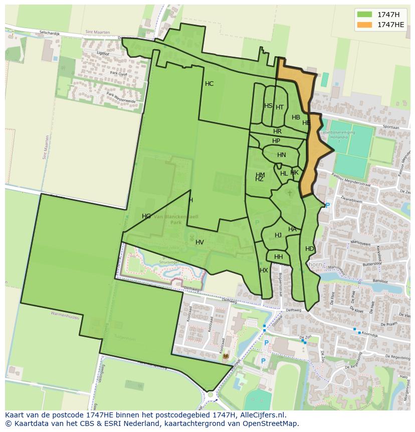 Afbeelding van het postcodegebied 1747 HE op de kaart.