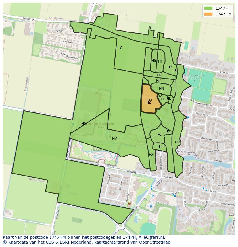 Afbeelding van het postcodegebied 1747 HM op de kaart.