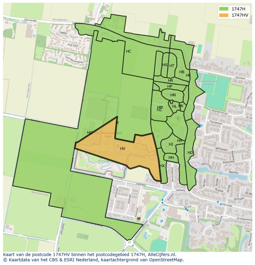 Afbeelding van het postcodegebied 1747 HV op de kaart.