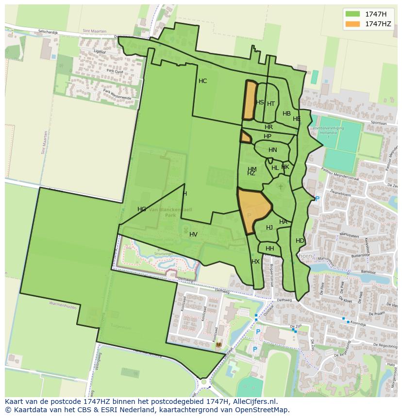 Afbeelding van het postcodegebied 1747 HZ op de kaart.