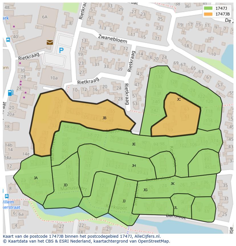 Afbeelding van het postcodegebied 1747 JB op de kaart.