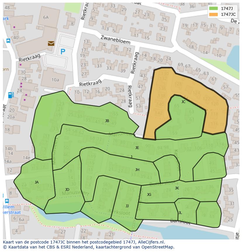 Afbeelding van het postcodegebied 1747 JC op de kaart.