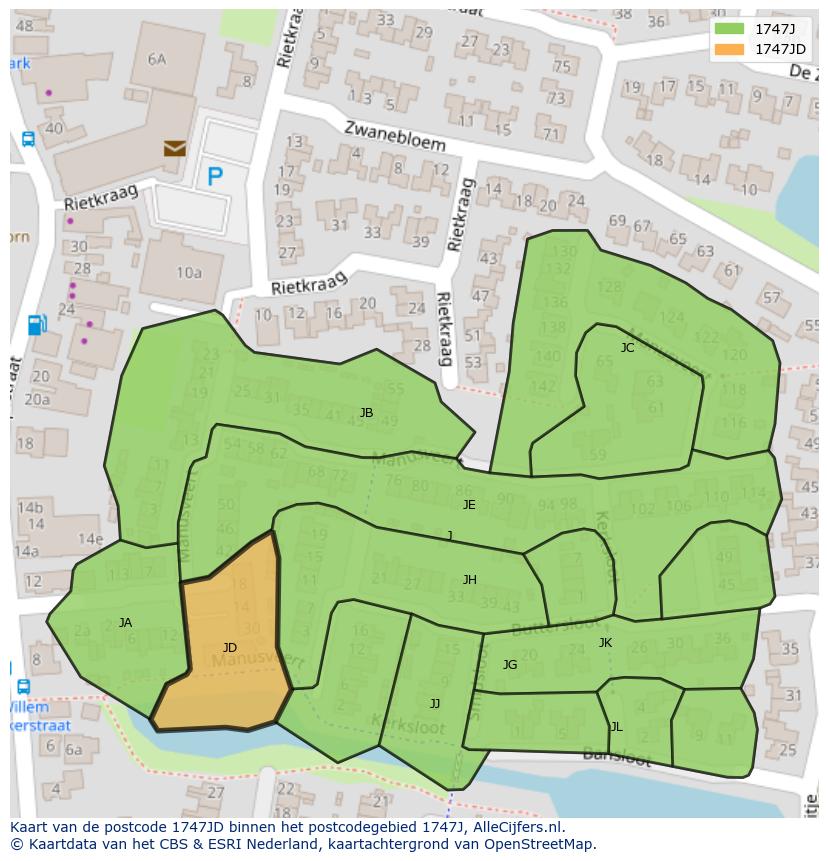 Afbeelding van het postcodegebied 1747 JD op de kaart.