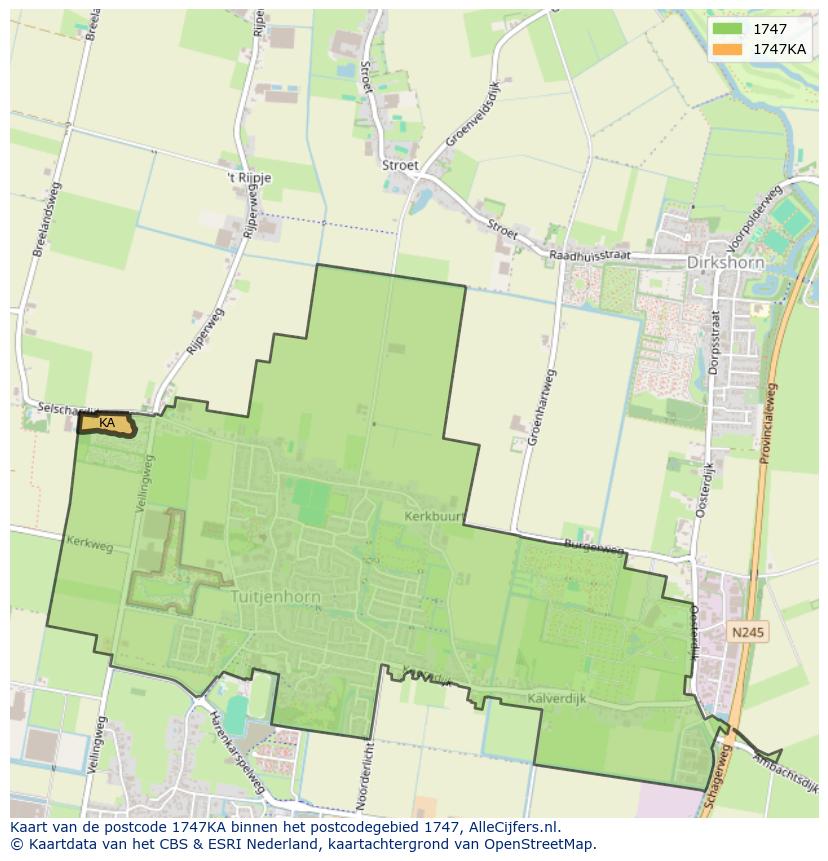 Afbeelding van het postcodegebied 1747 KA op de kaart.