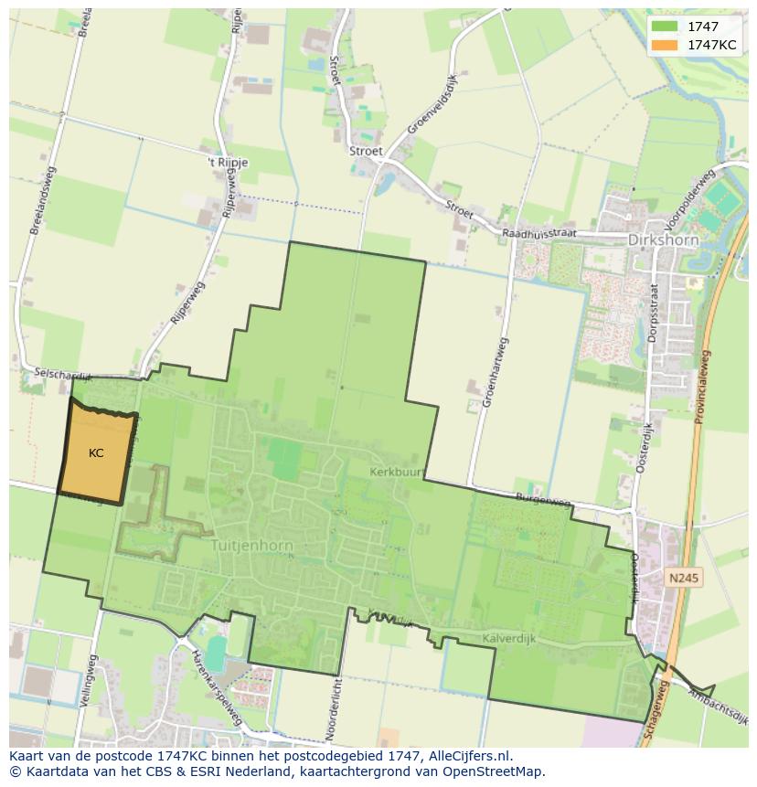 Afbeelding van het postcodegebied 1747 KC op de kaart.