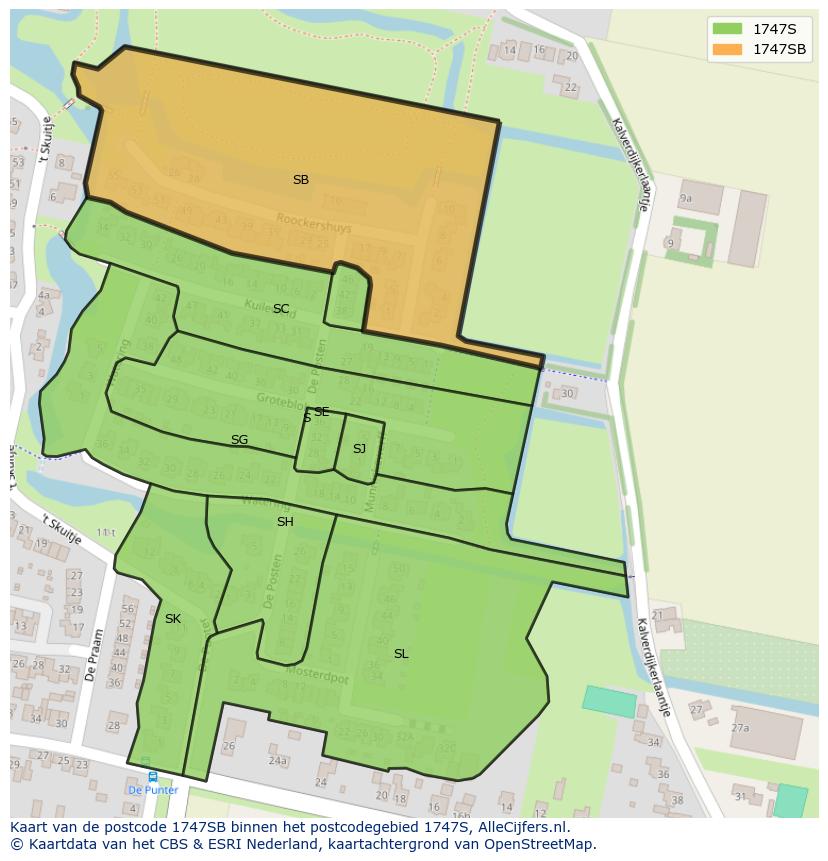 Afbeelding van het postcodegebied 1747 SB op de kaart.