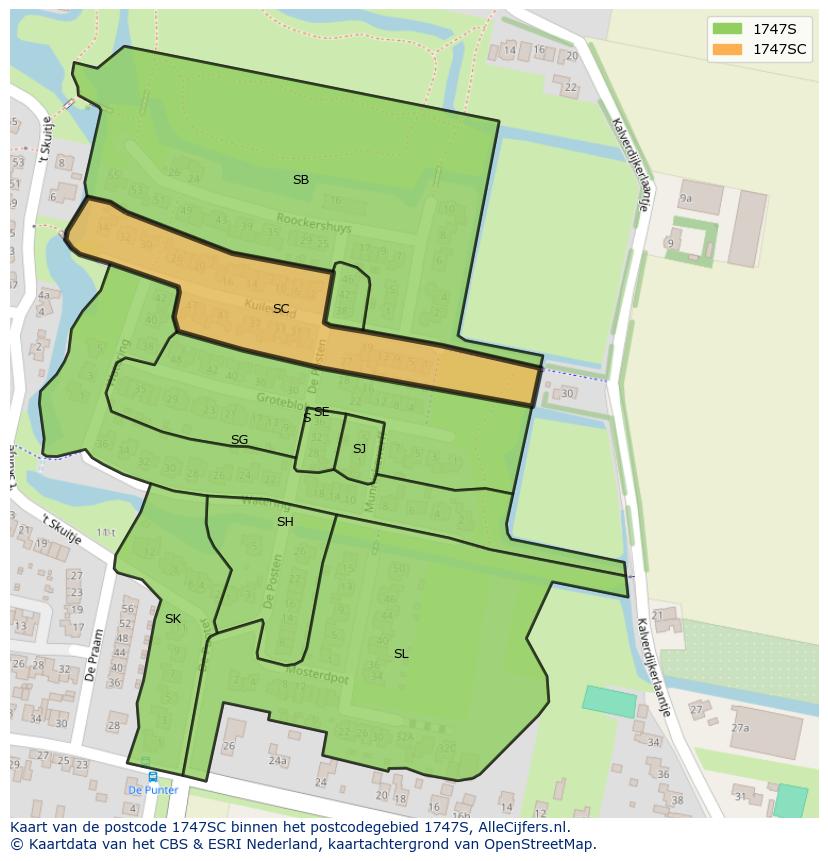 Afbeelding van het postcodegebied 1747 SC op de kaart.