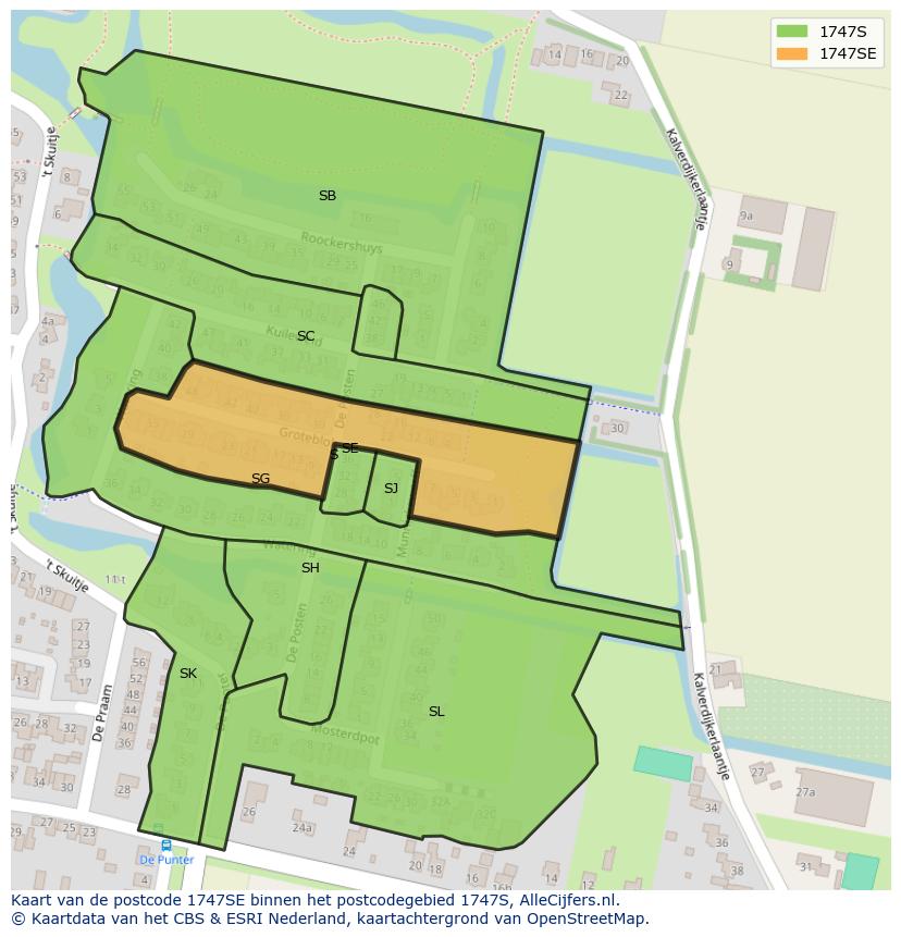 Afbeelding van het postcodegebied 1747 SE op de kaart.