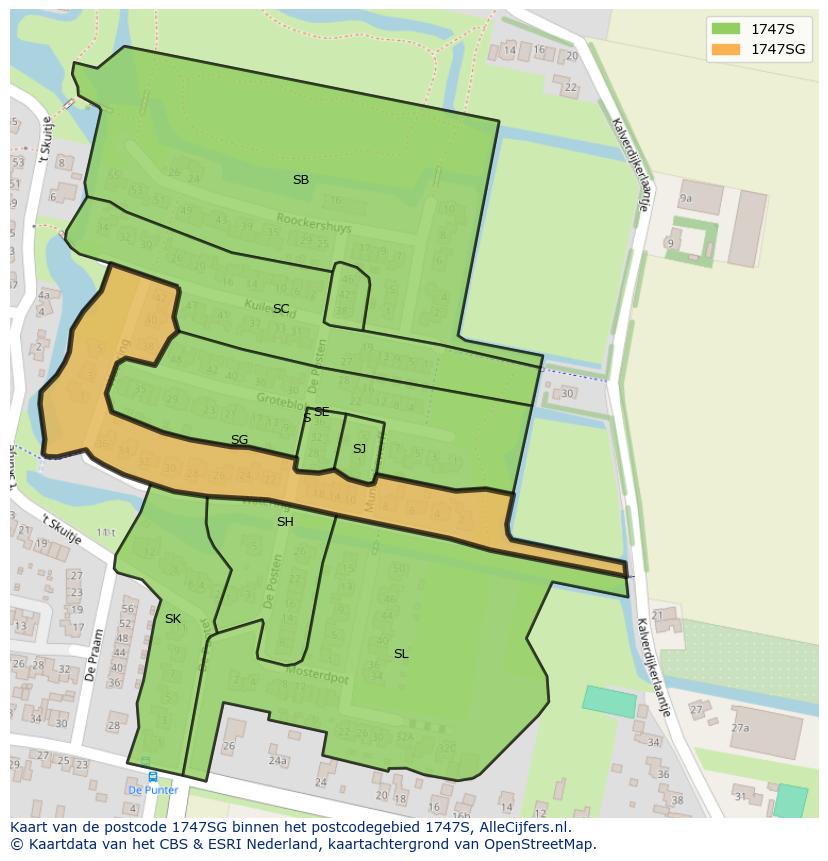Afbeelding van het postcodegebied 1747 SG op de kaart.