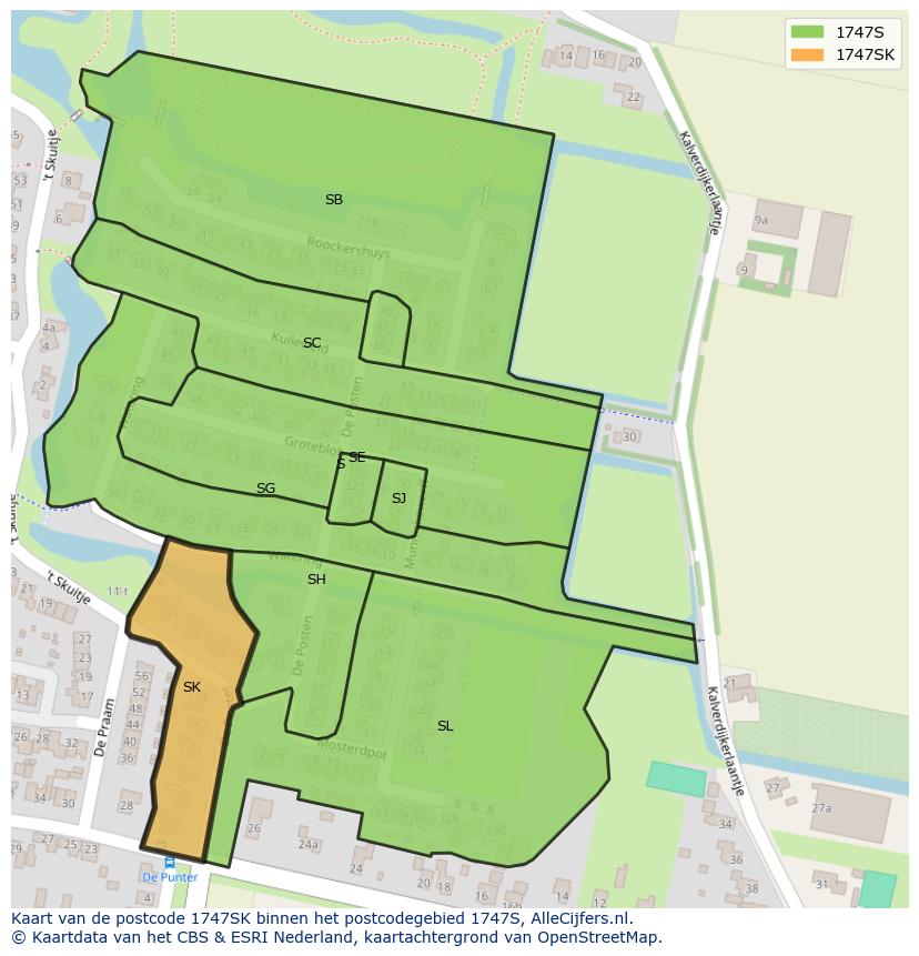 Afbeelding van het postcodegebied 1747 SK op de kaart.