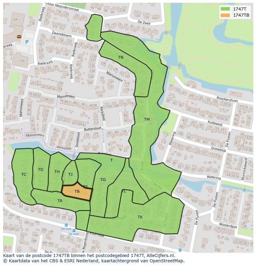 Afbeelding van het postcodegebied 1747 TB op de kaart.