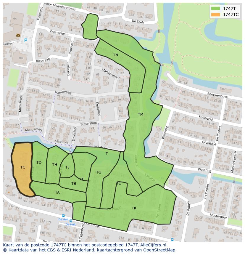 Afbeelding van het postcodegebied 1747 TC op de kaart.