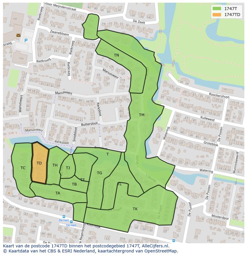 Afbeelding van het postcodegebied 1747 TD op de kaart.