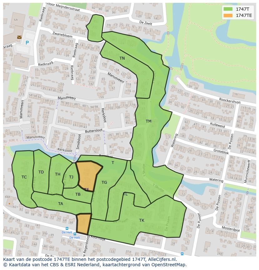 Afbeelding van het postcodegebied 1747 TE op de kaart.