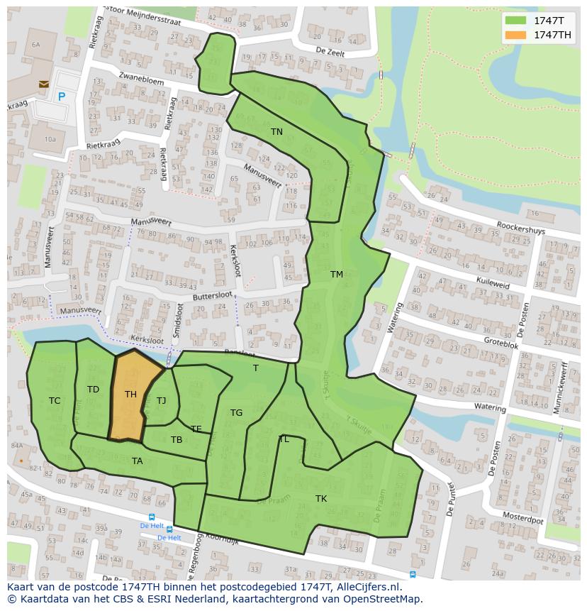 Afbeelding van het postcodegebied 1747 TH op de kaart.