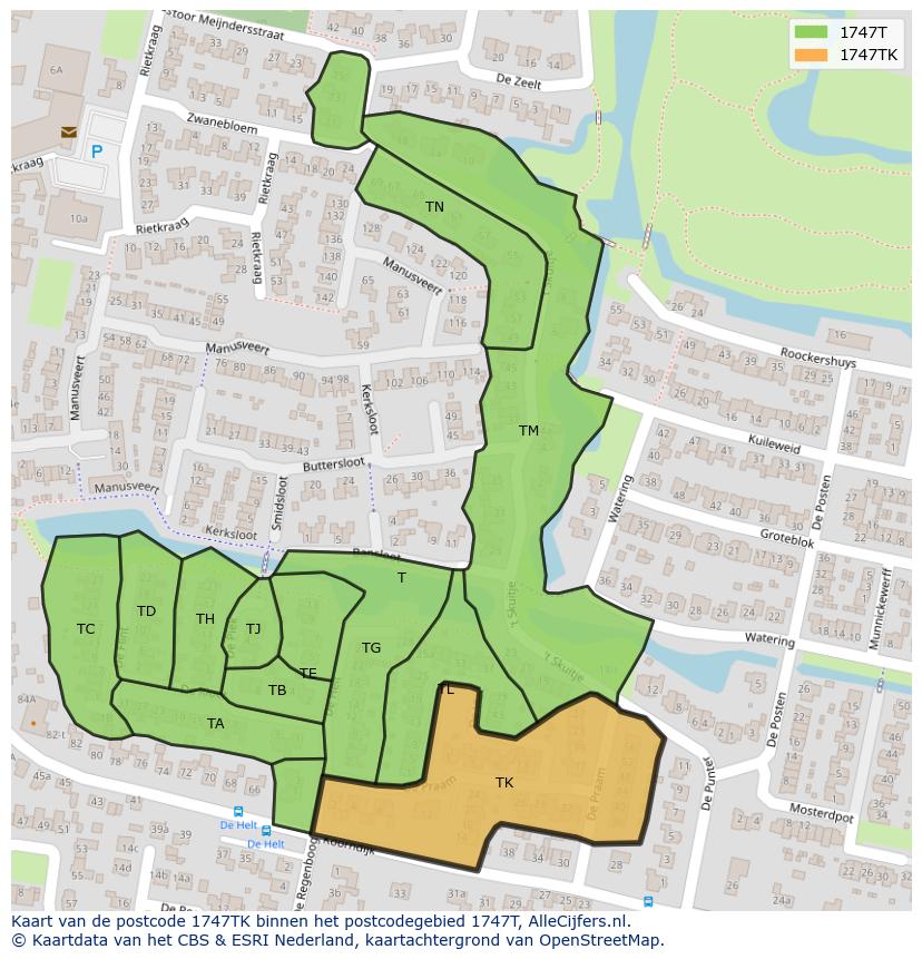 Afbeelding van het postcodegebied 1747 TK op de kaart.