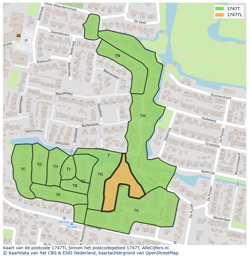 Afbeelding van het postcodegebied 1747 TL op de kaart.