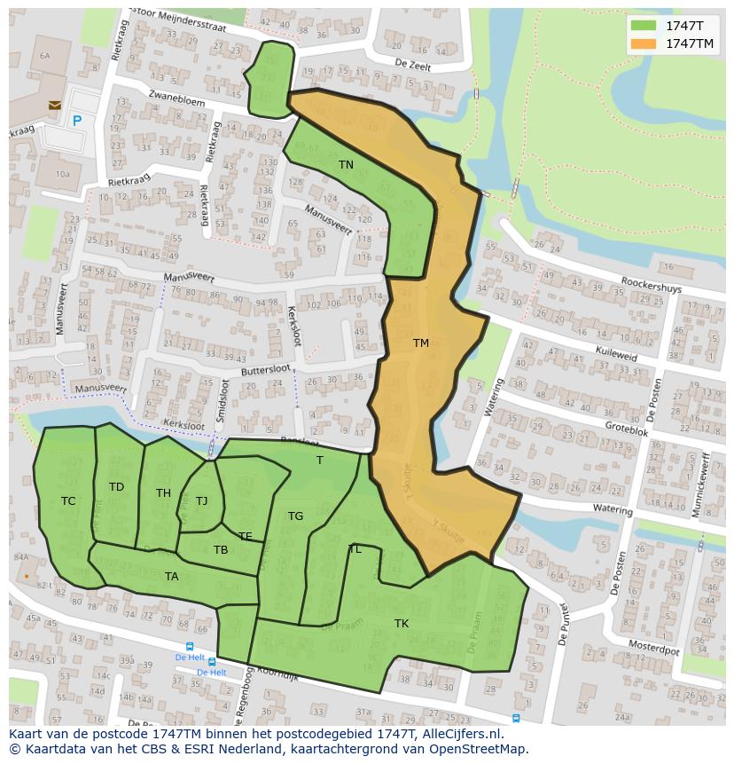 Afbeelding van het postcodegebied 1747 TM op de kaart.