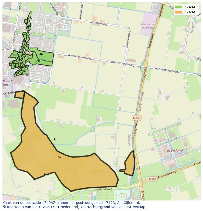 Afbeelding van het postcodegebied 1749 AZ op de kaart.