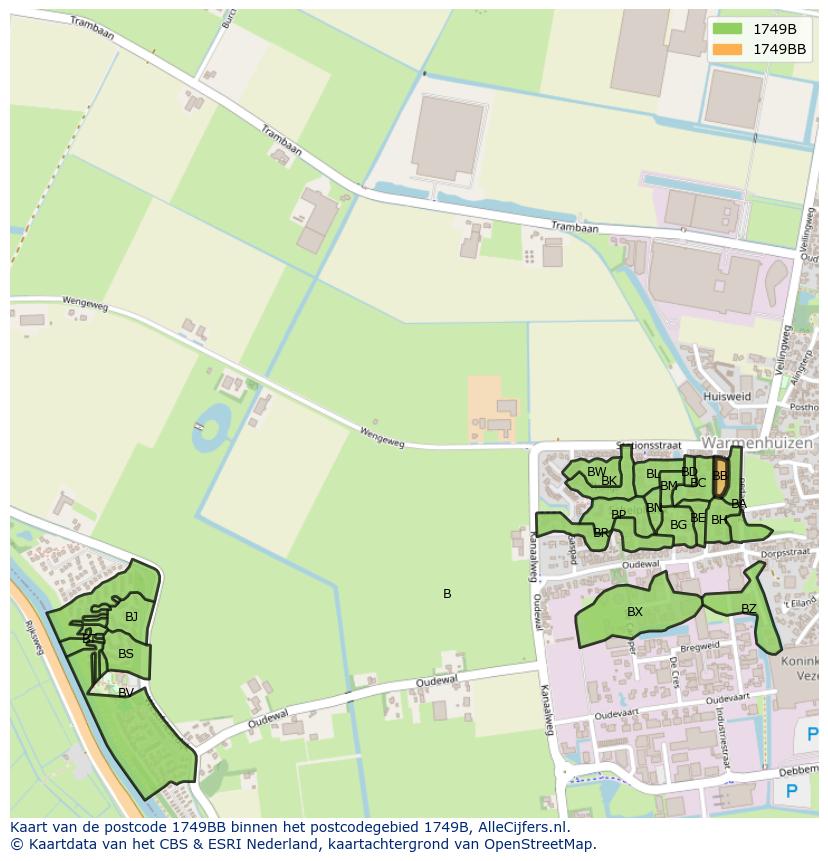 Afbeelding van het postcodegebied 1749 BB op de kaart.