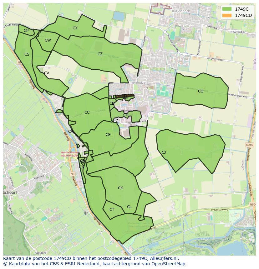 Afbeelding van het postcodegebied 1749 CD op de kaart.