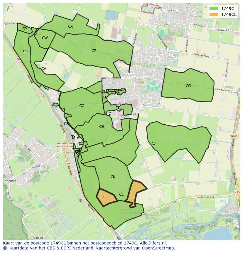 Afbeelding van het postcodegebied 1749 CL op de kaart.