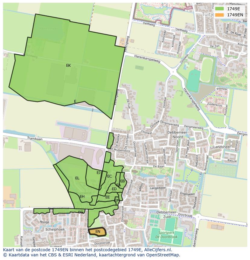 Afbeelding van het postcodegebied 1749 EN op de kaart.