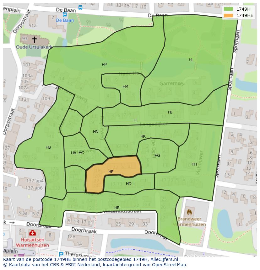 Afbeelding van het postcodegebied 1749 HE op de kaart.