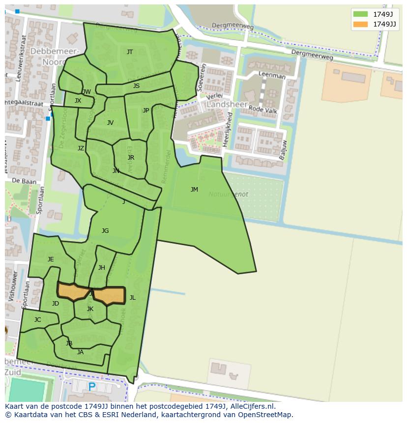 Afbeelding van het postcodegebied 1749 JJ op de kaart.