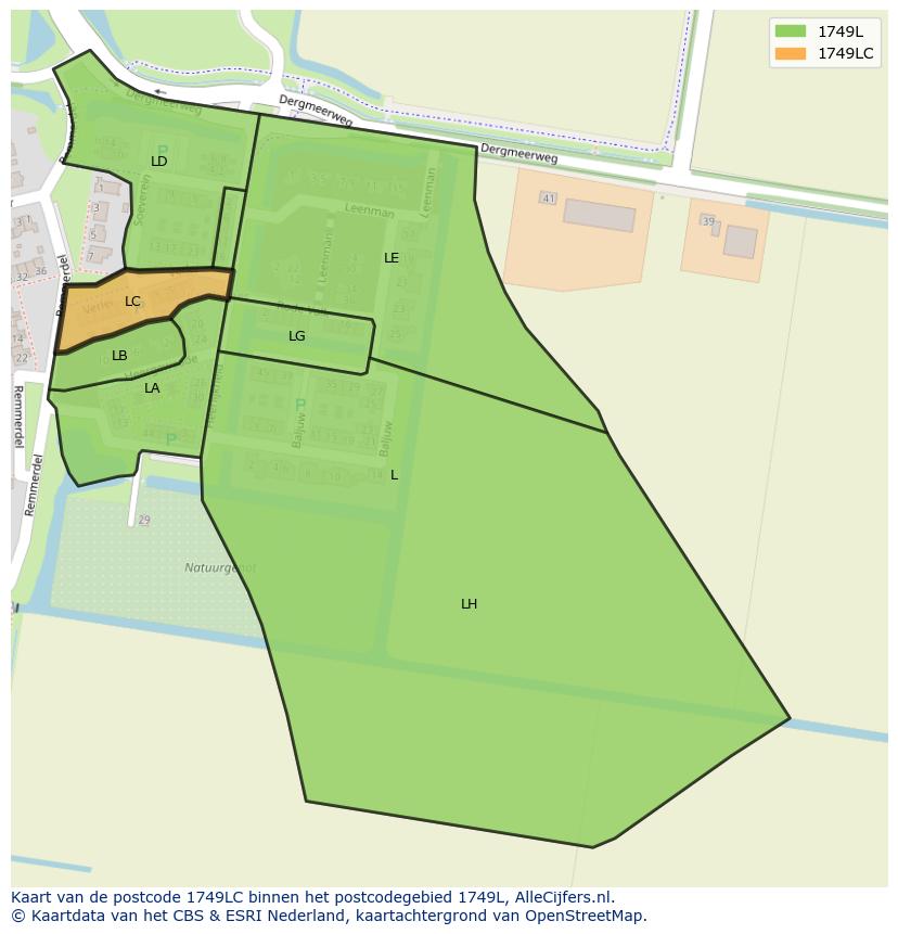 Afbeelding van het postcodegebied 1749 LC op de kaart.