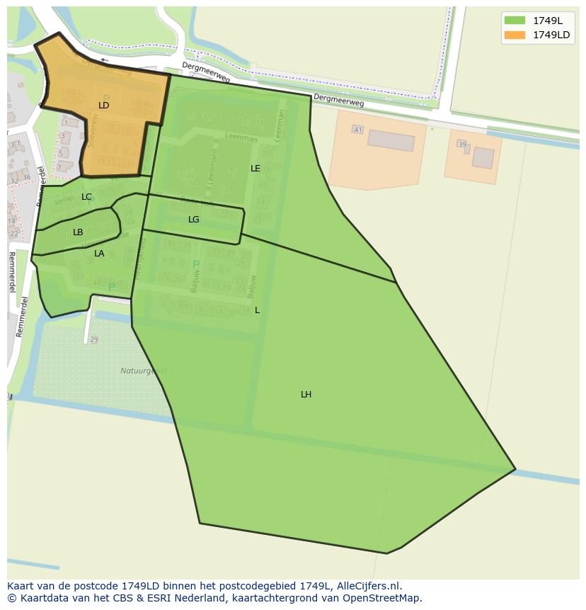 Afbeelding van het postcodegebied 1749 LD op de kaart.