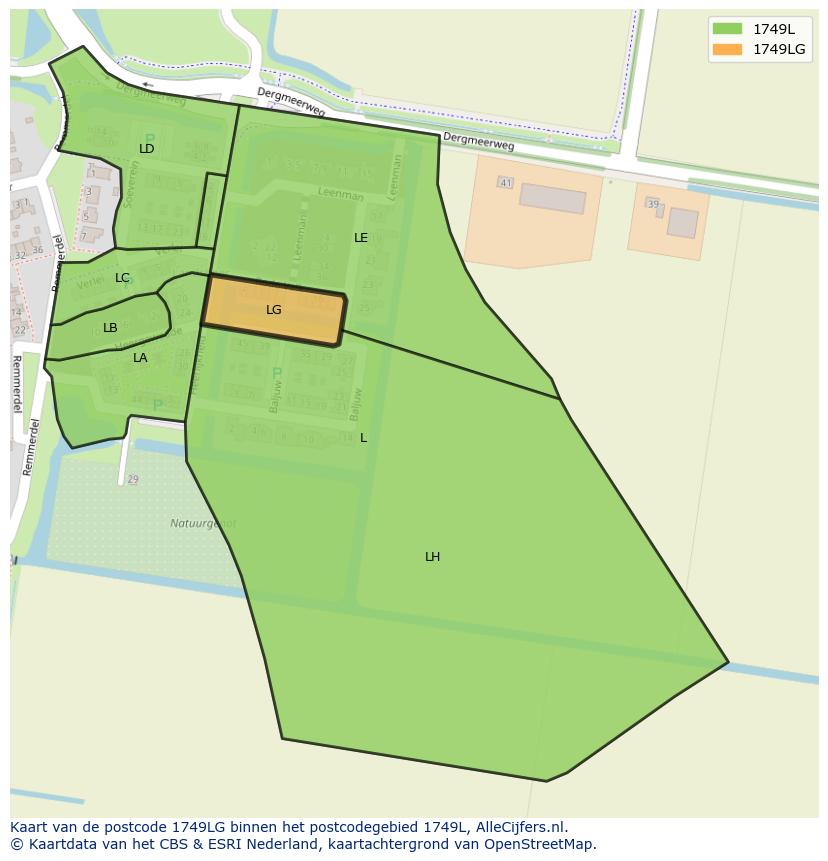 Afbeelding van het postcodegebied 1749 LG op de kaart.