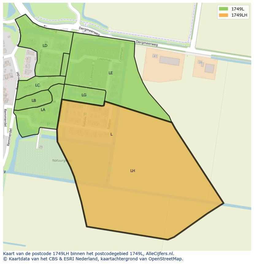 Afbeelding van het postcodegebied 1749 LH op de kaart.