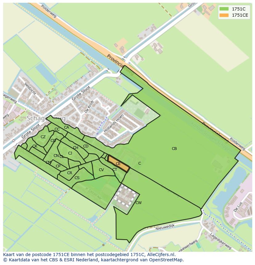 Afbeelding van het postcodegebied 1751 CE op de kaart.