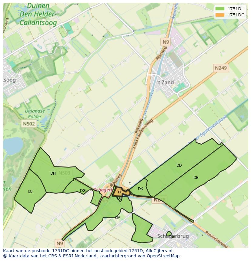 Afbeelding van het postcodegebied 1751 DC op de kaart.