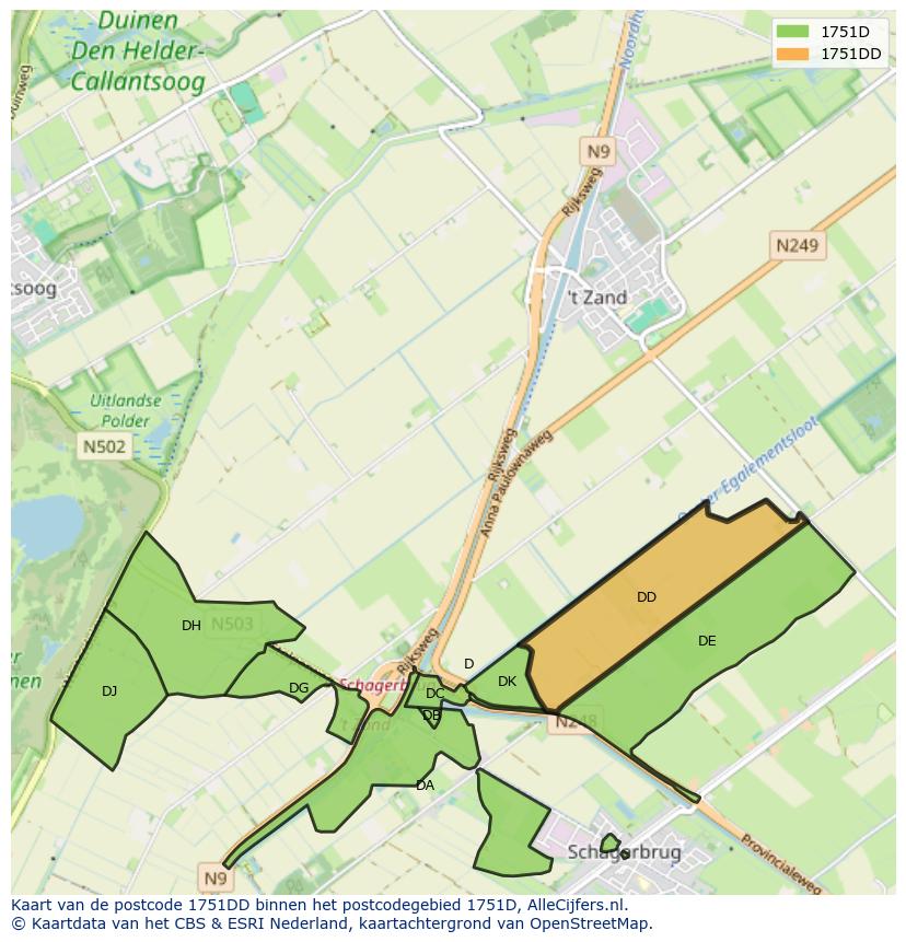 Afbeelding van het postcodegebied 1751 DD op de kaart.