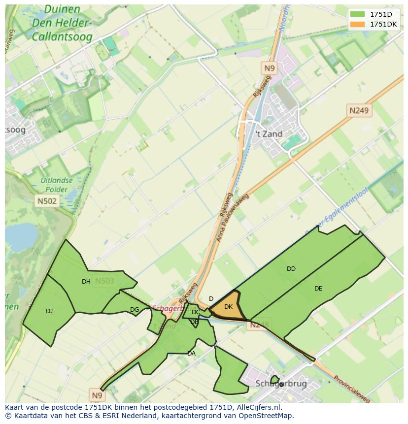 Afbeelding van het postcodegebied 1751 DK op de kaart.